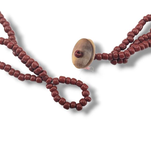 White Brown Shell Slice Round Medallion Pendant Red Brown Bead Collar Necklace - Picture 7 of 8